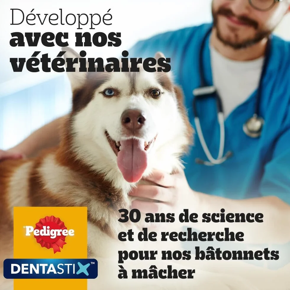 Pedigree DENTASTIX 56 Bâtonnets à Mâcher pour Grand Chiens 25kg+, 8 Sachets de 7, Saveur Poulet et Bœuf