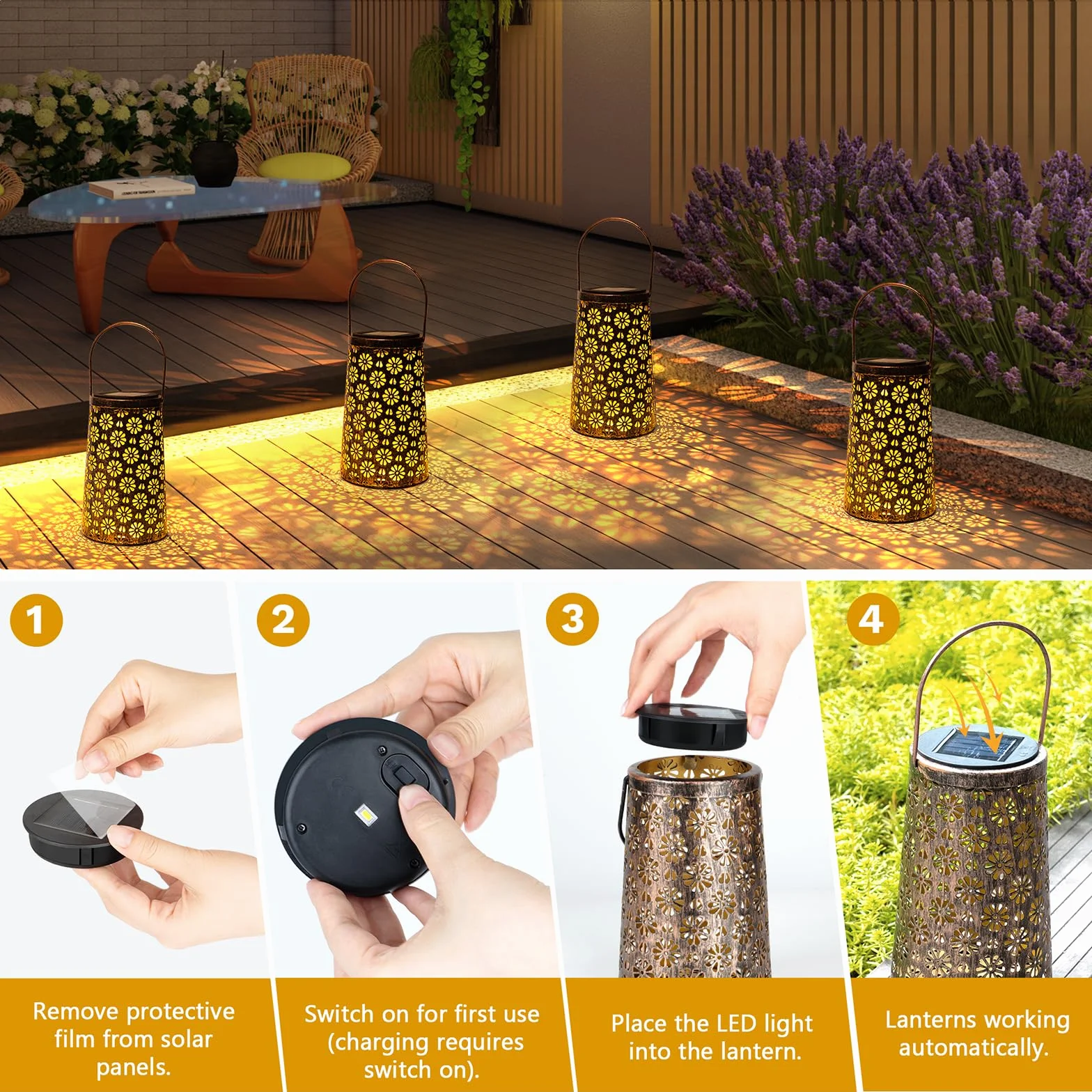 Lanterne Solaire Exterieur 2 Pcs Lampe Solaire Jardin Métal Suspendue Imperméable Patio Balcon