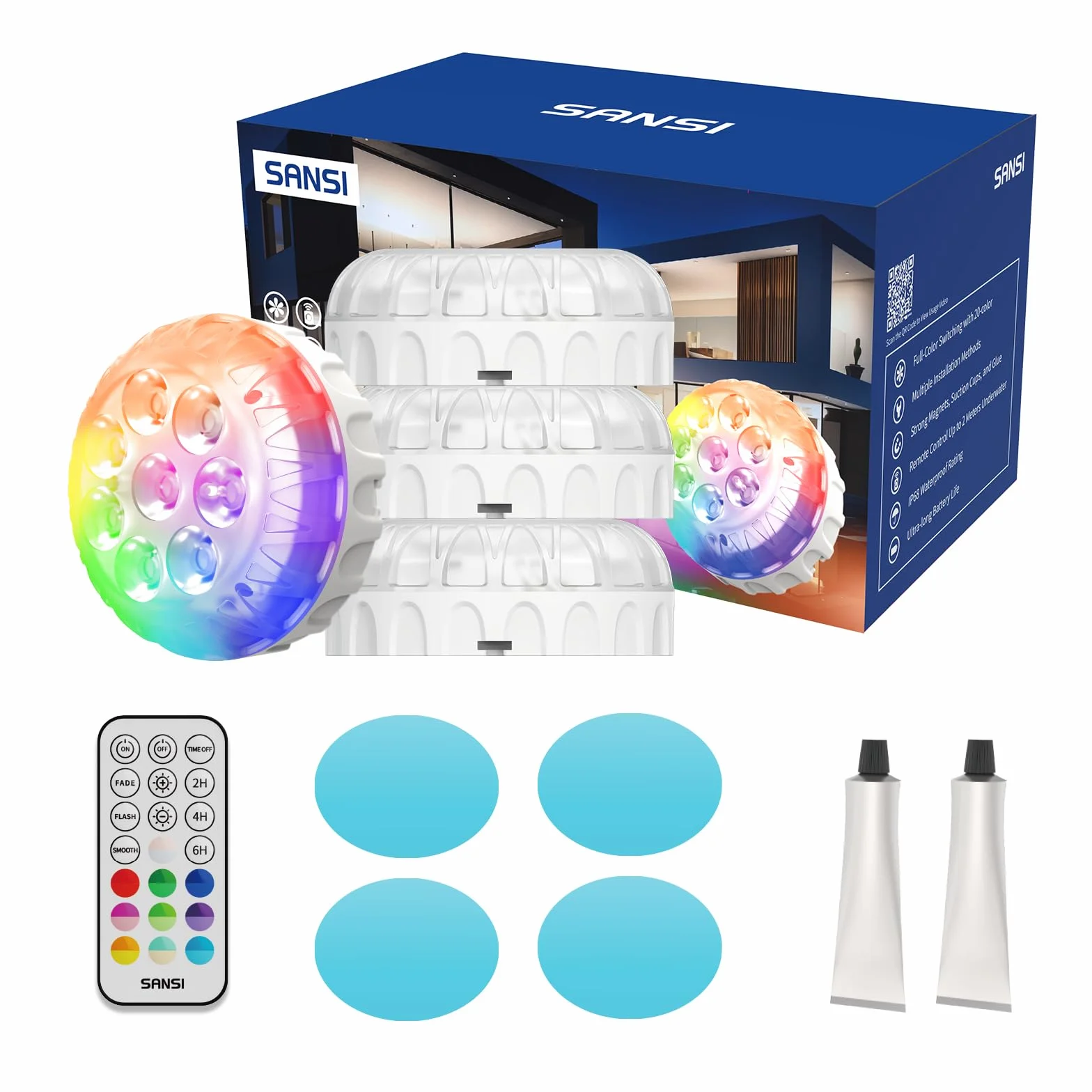 SANSI Éclairage De Piscine RGB Haute Luminosité Lampe LED Submersible IP68 4Pack