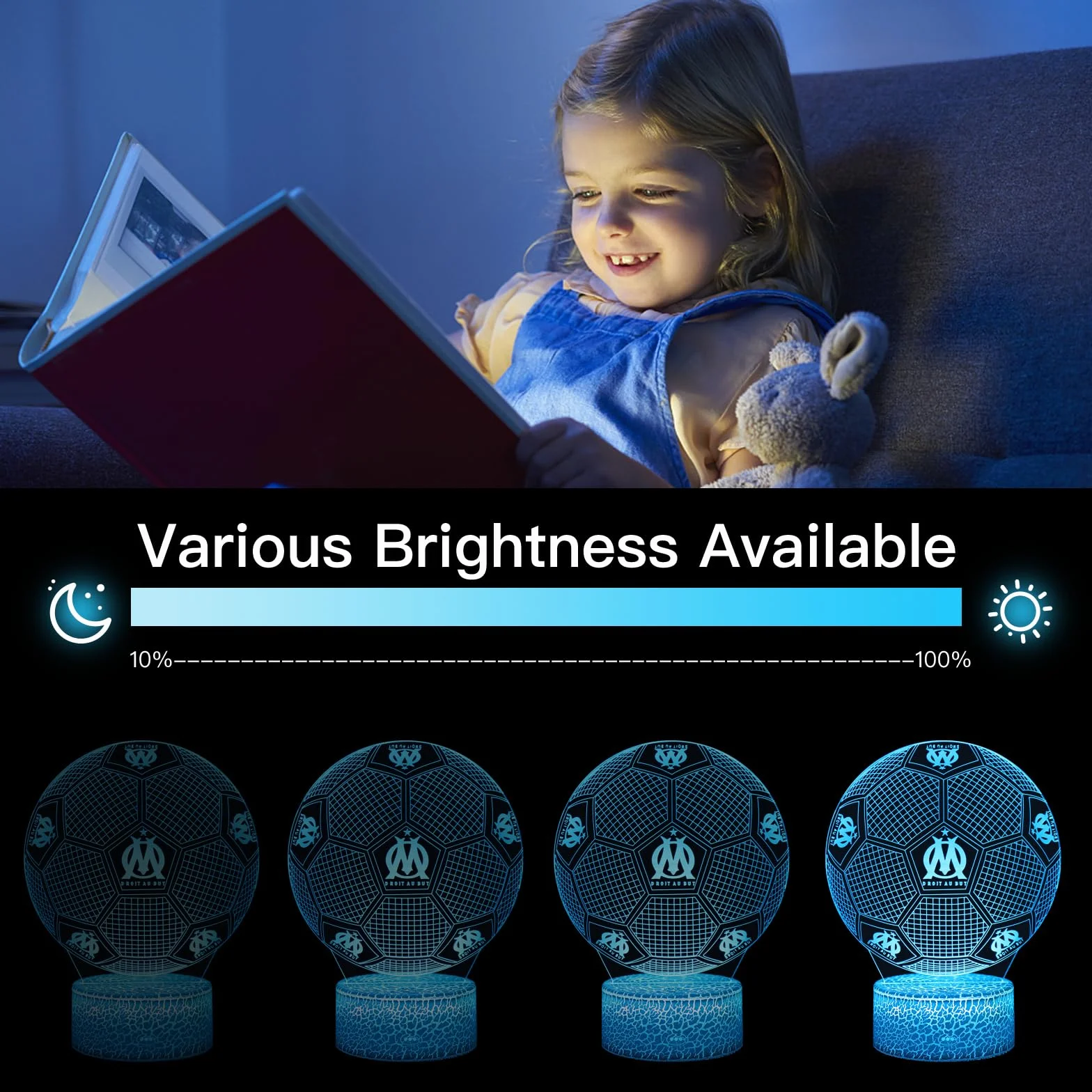 Marseille Football Veilleuse 3D LED Enfants 16 Couleurs USB Smart Remote Control Lampe Décoration Chambre Cadeau Fans