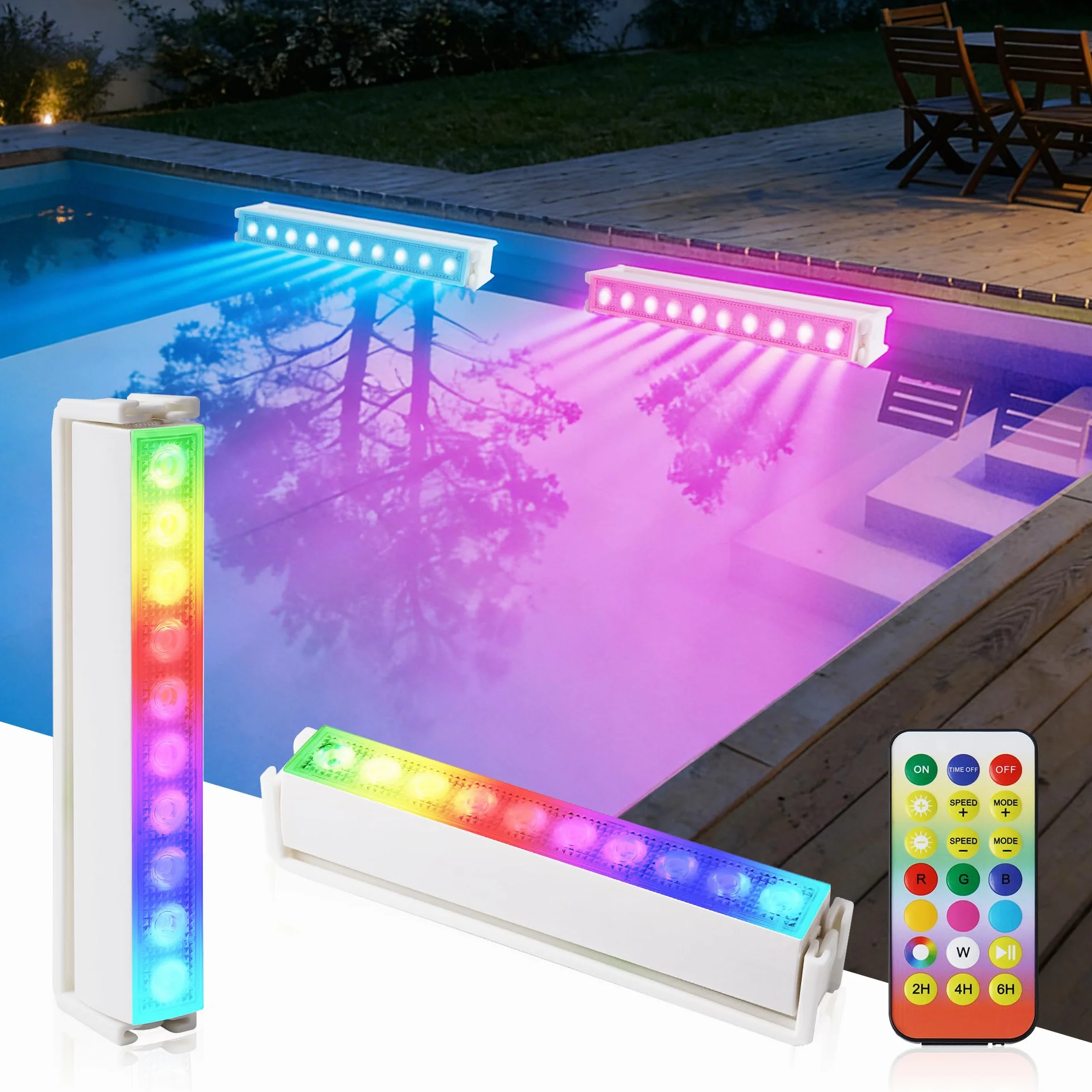 Lumière LED Sous l'Eau pour Piscine Sans Fil Rechargeable, Lampe Submersible avec Télécommande, 8 Modes, IP68 Étanche, Lot de 2