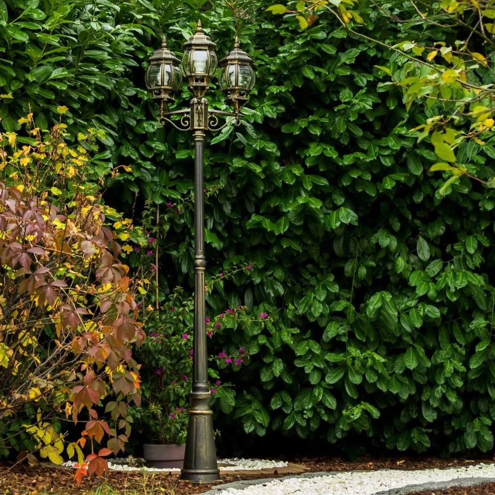 Candélabre Kobe lampe d'extérieur antique métal brun 3 branches 215 cm E27 IP44