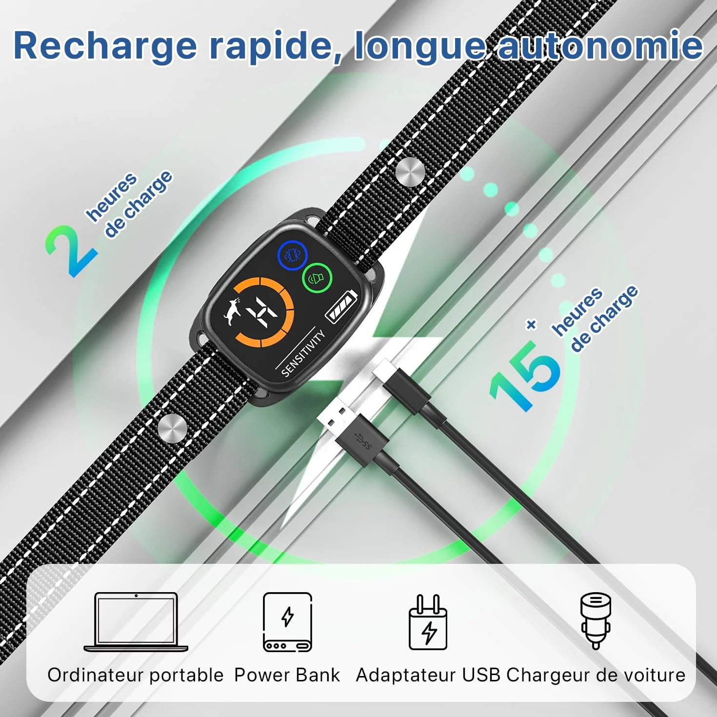 Collier Anti Aboiement Chien Électrique 6 Niveaux IP67 Rechargeable Noir