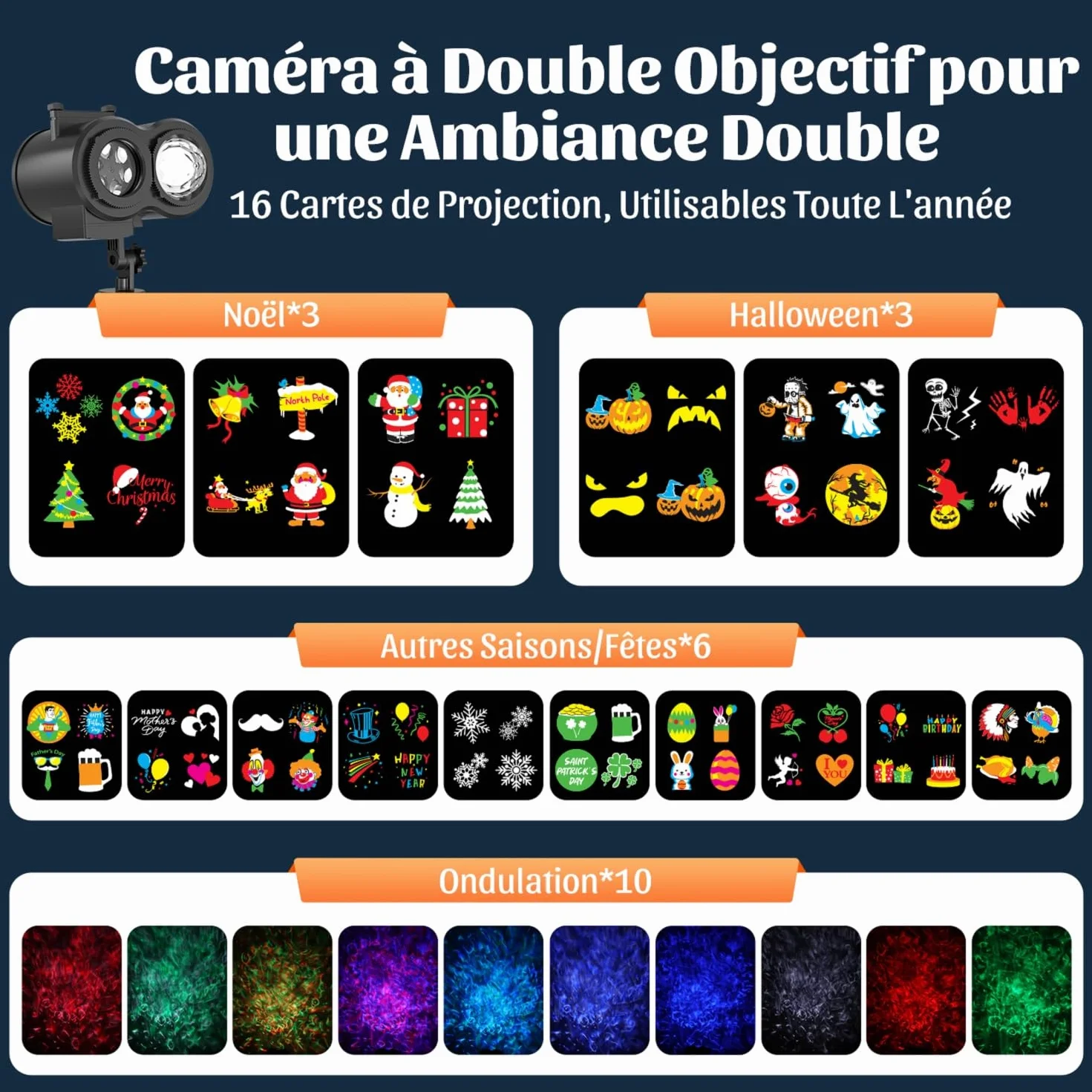 Projecteur Noel Exterieur 16 Diapositives avec Telecommande et Minuterie 4 Couleurs Motifs Eau