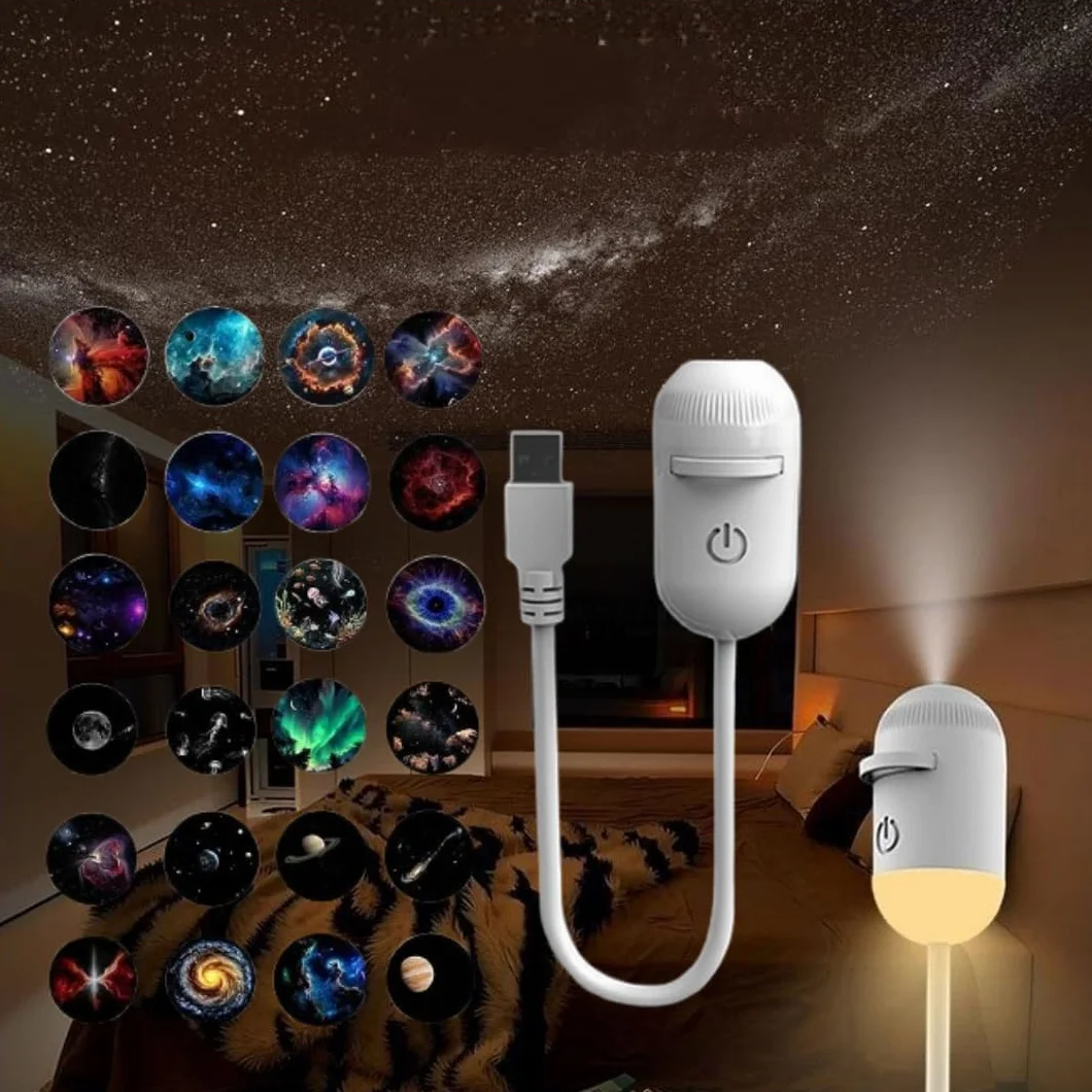 Projecteur de nuit 2 en 1 Galaxy USB avec films de projection 3/12/24, lampe LED portable pour chambre plafond voiture