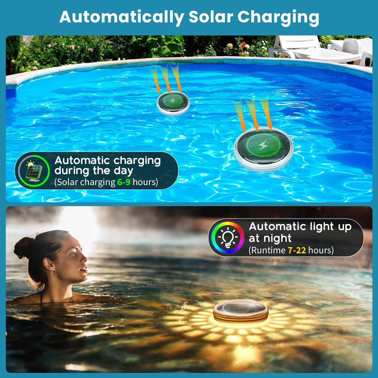 Lumière Piscine Flottante Solaire IPX7 2 Pièce Télécommande RGB 9 Couleurs