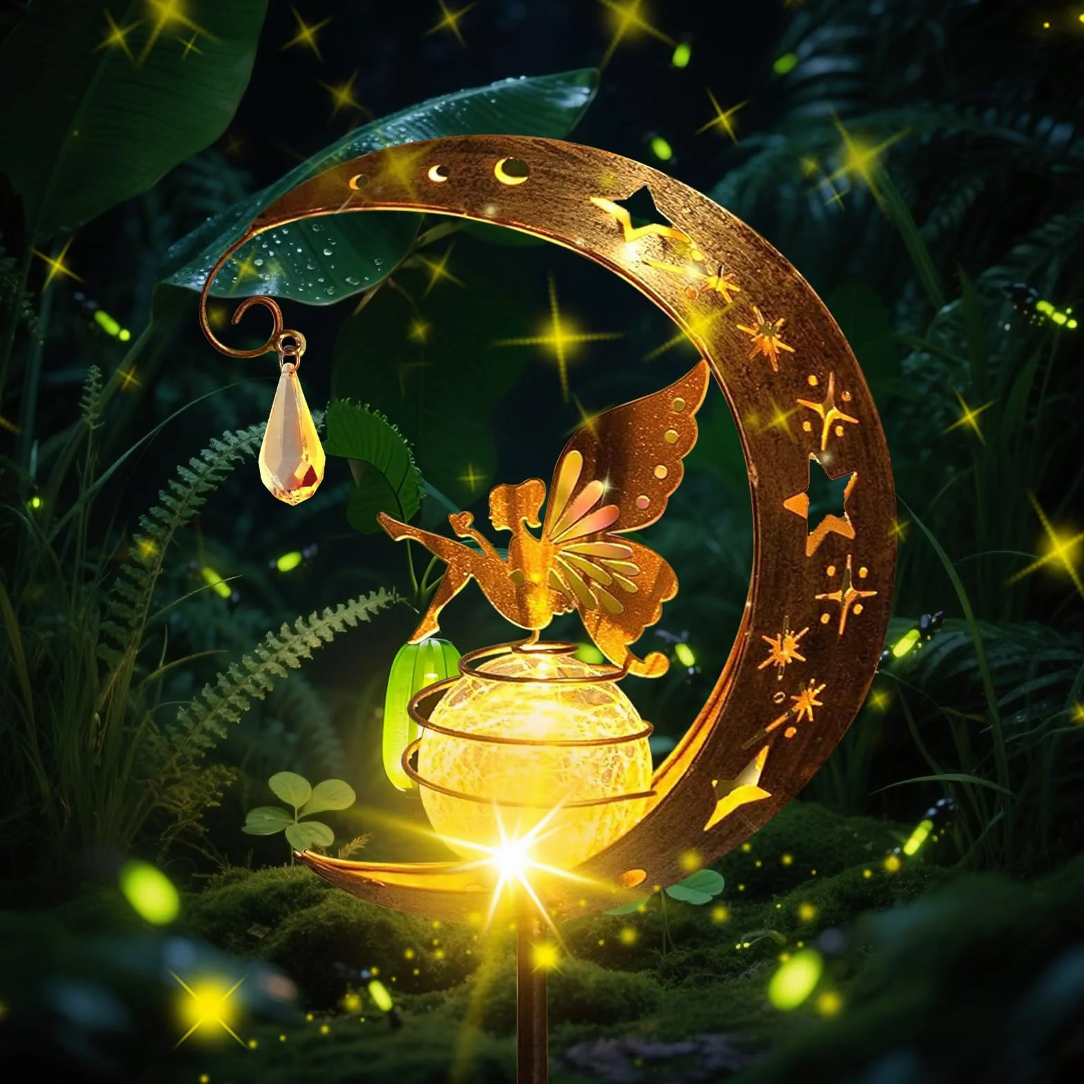 Euakee Solaires de Jardin Lampe Solaire Lune Boule Verre Fissuré Étanche Lumiere Exterieur Decorative Chemin Pelouse Patio Balcon Cour
