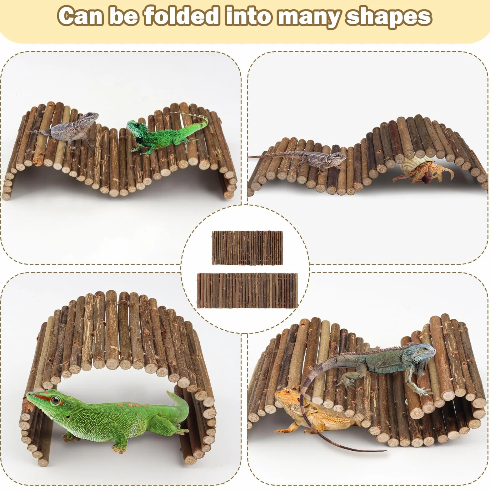 QUOZUO Lot de 2 cachettes en bois pliables pour reptiles