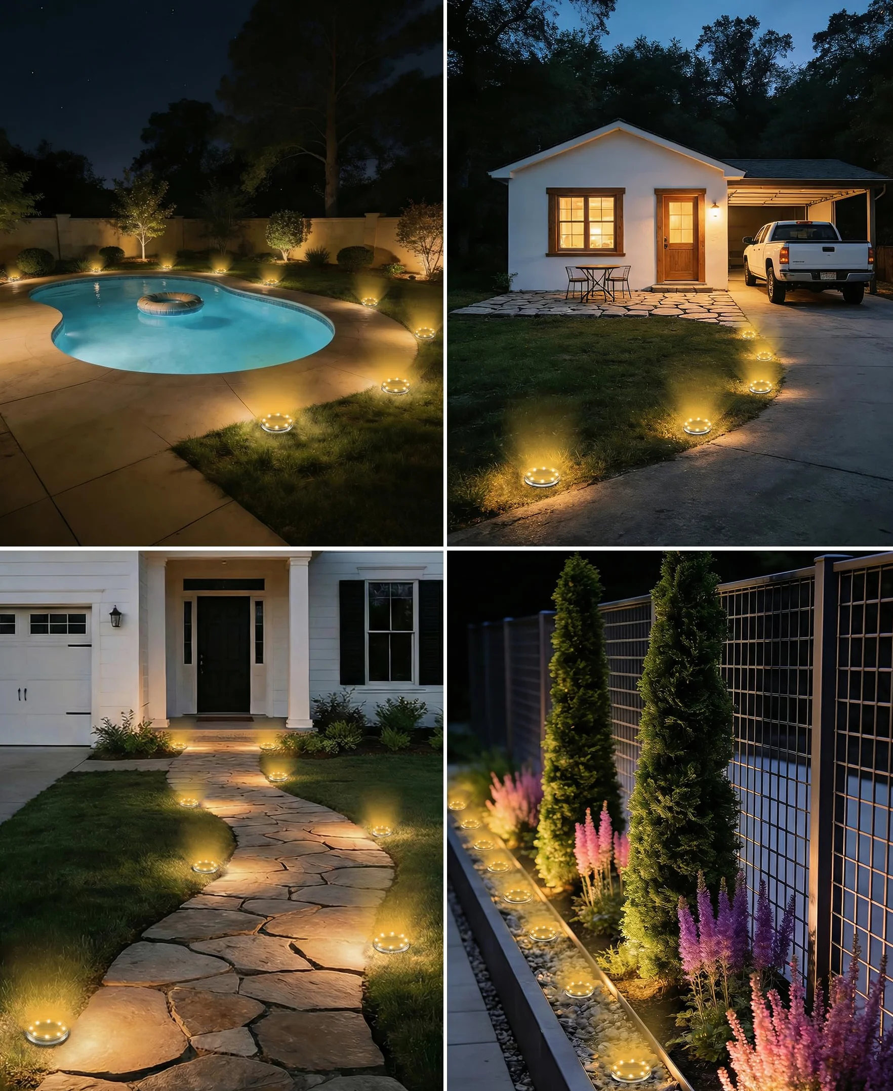 LOTMOS Lot de 12 Lampe Solaire Au Sol, 8 LED IP68 Étanche, Spot Solaire Extérieur Jardin, Blanc Chaud