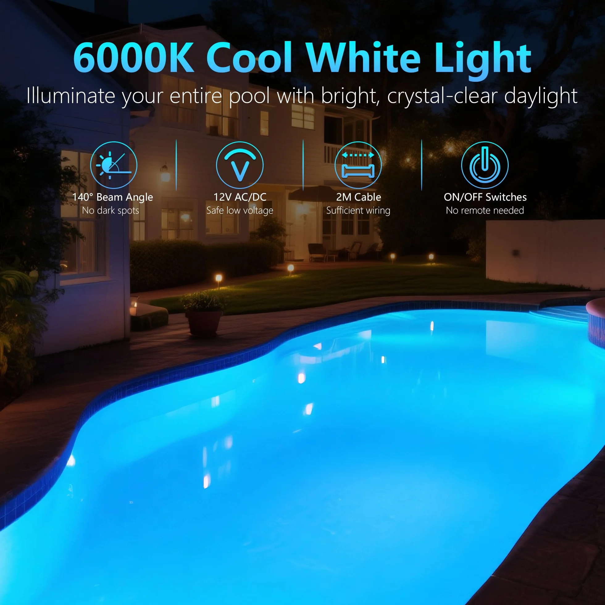 Projecteur Piscine LED 35W 6000K 3500lm IP68 Ø275mm 12V AC/DC Montage en Surface