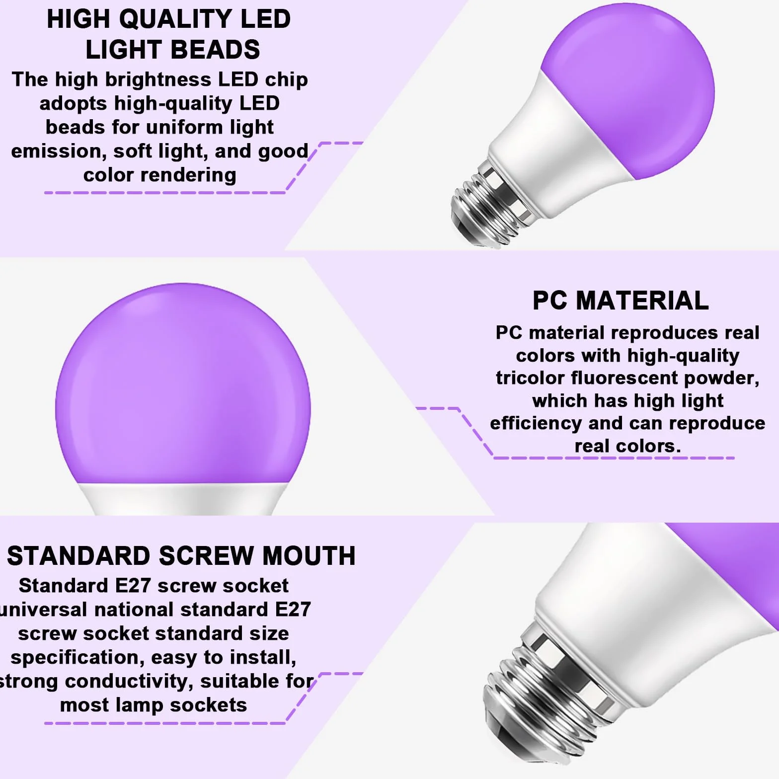 Ampoules UV LED E27 9W 385-400 nm Lot de 4 lumière noire