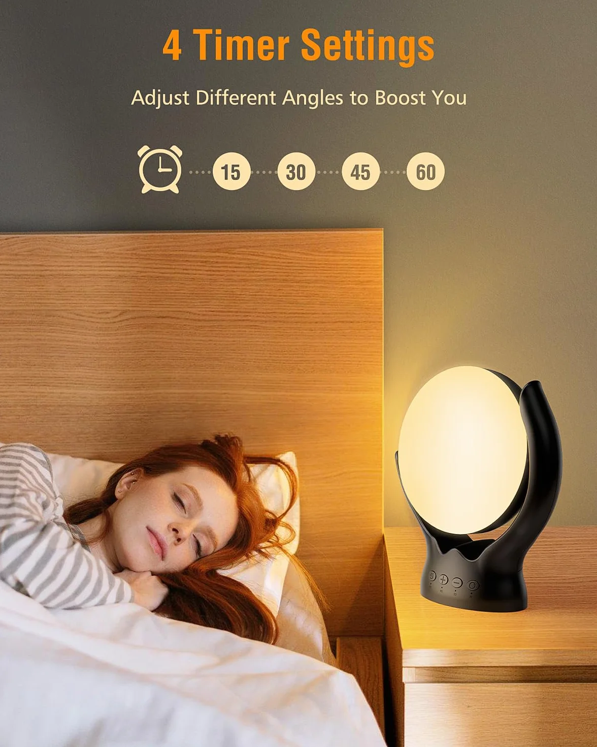 Lampe de luminothérapie 10000 Lux sans UV, Rotatif 210°, 3 températures de couleur, 4 minuteries, 5 luminosités réglables