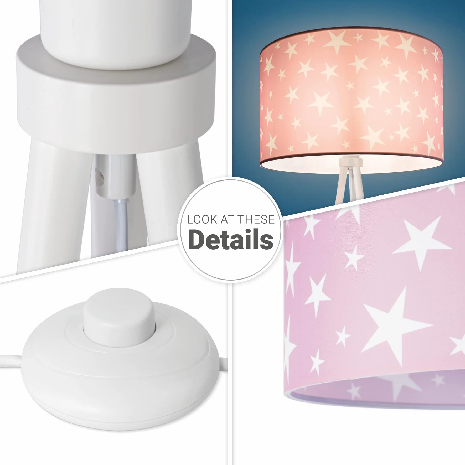 Paco Home Lampadaire Trépied Abat-Jour Tissu Rond Étoiles Lune E27