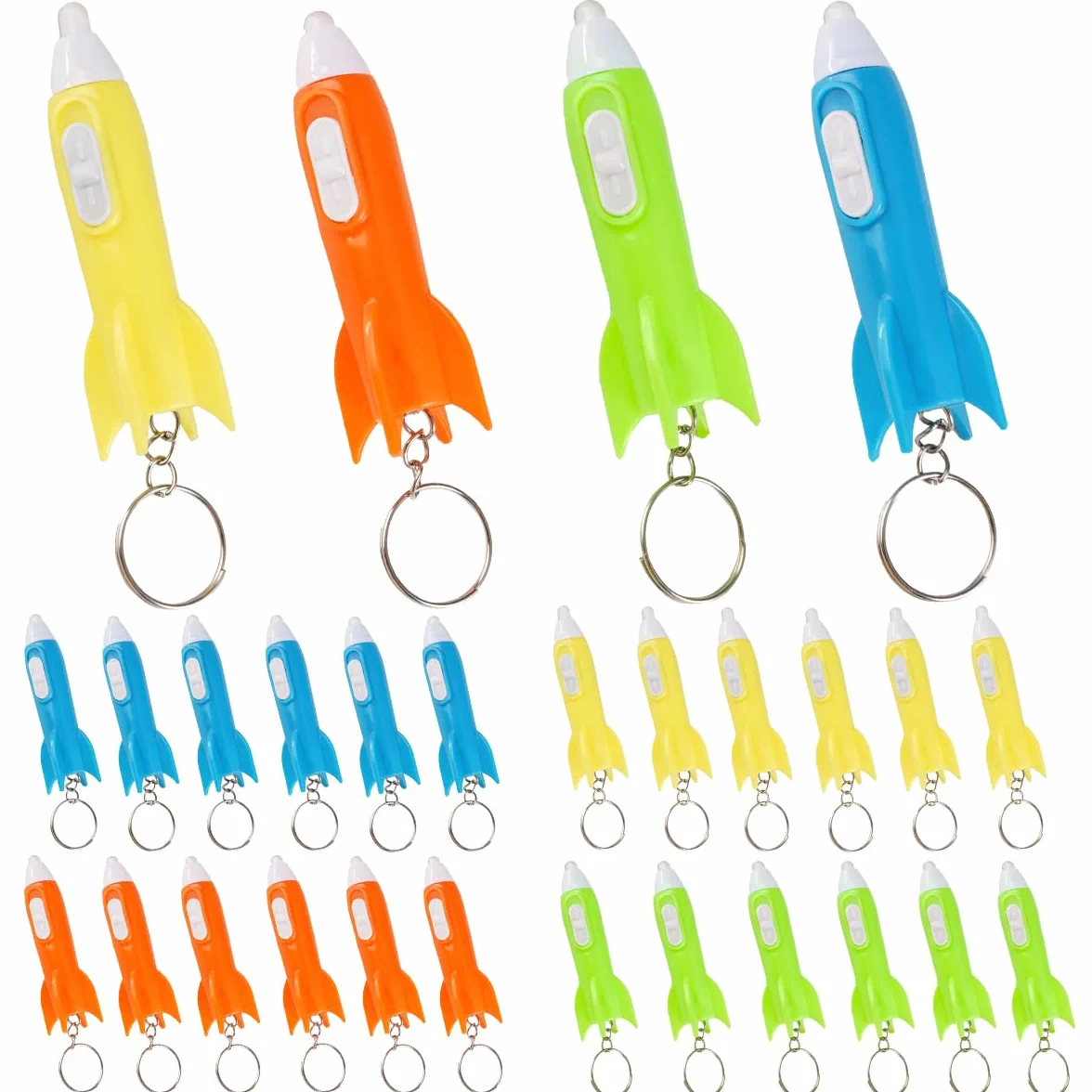 Lampe De Poche Enfant Led Mini Fusée Porte-Clé, 24 Pièces, 4 Couleurs, Pour Extérieur Camping Randonnée