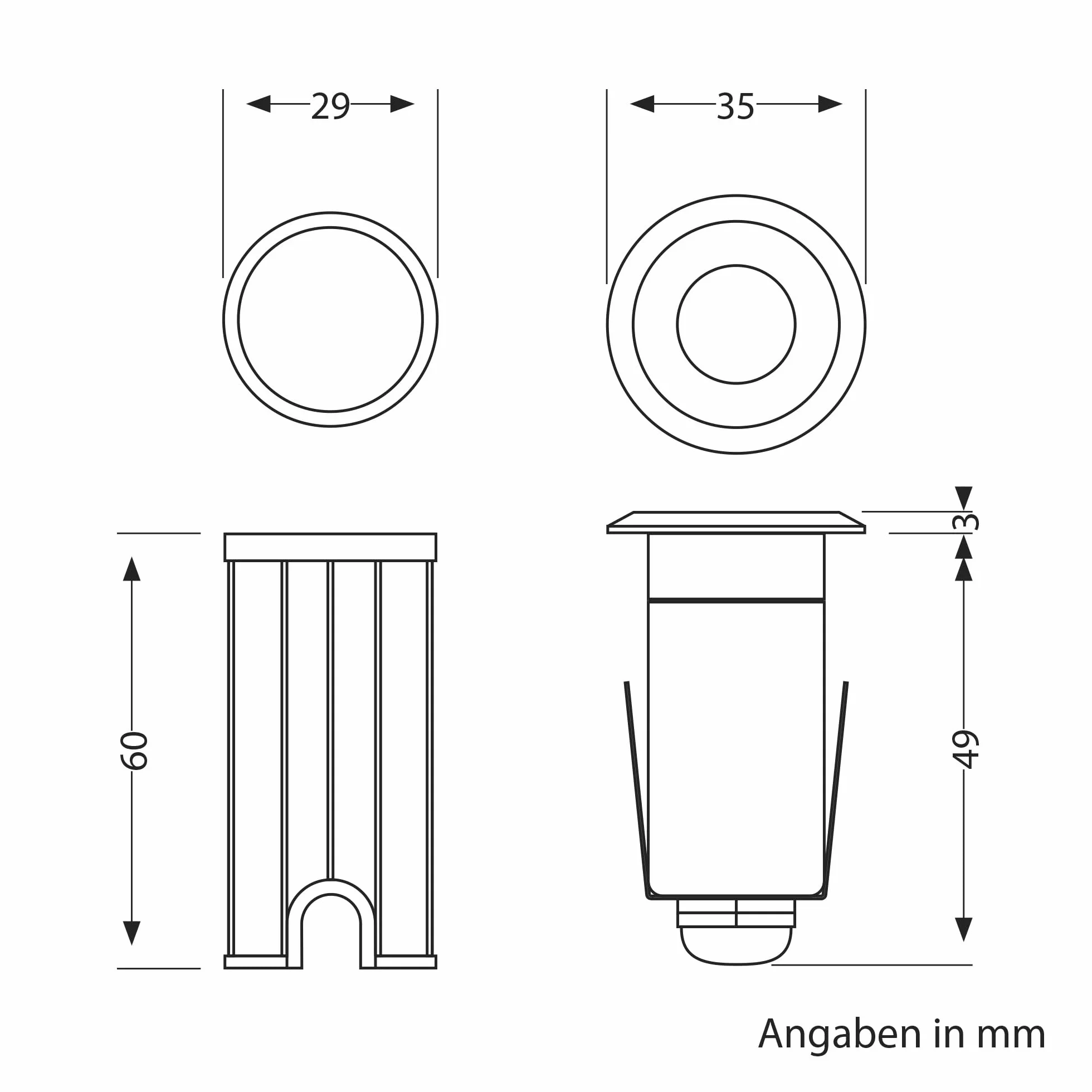 Lampe LED encastrée dans le sol GLOX ledscom.de IP67 extérieur anthracite ronde 35mm blanc chaud