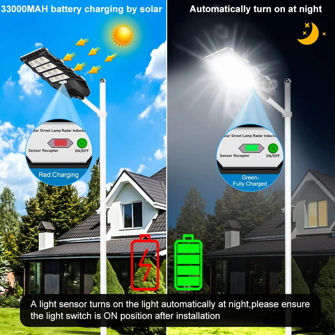Ledmo 400W LED Réverbère Solaire Extérieur avec Détecteur de Mouvement 6000K IP65