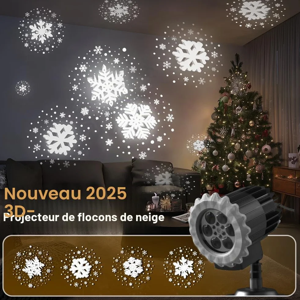Projecteur LED Flocons de Neige Effet 3D, Décorations de Noël Imperméable pour Extérieur