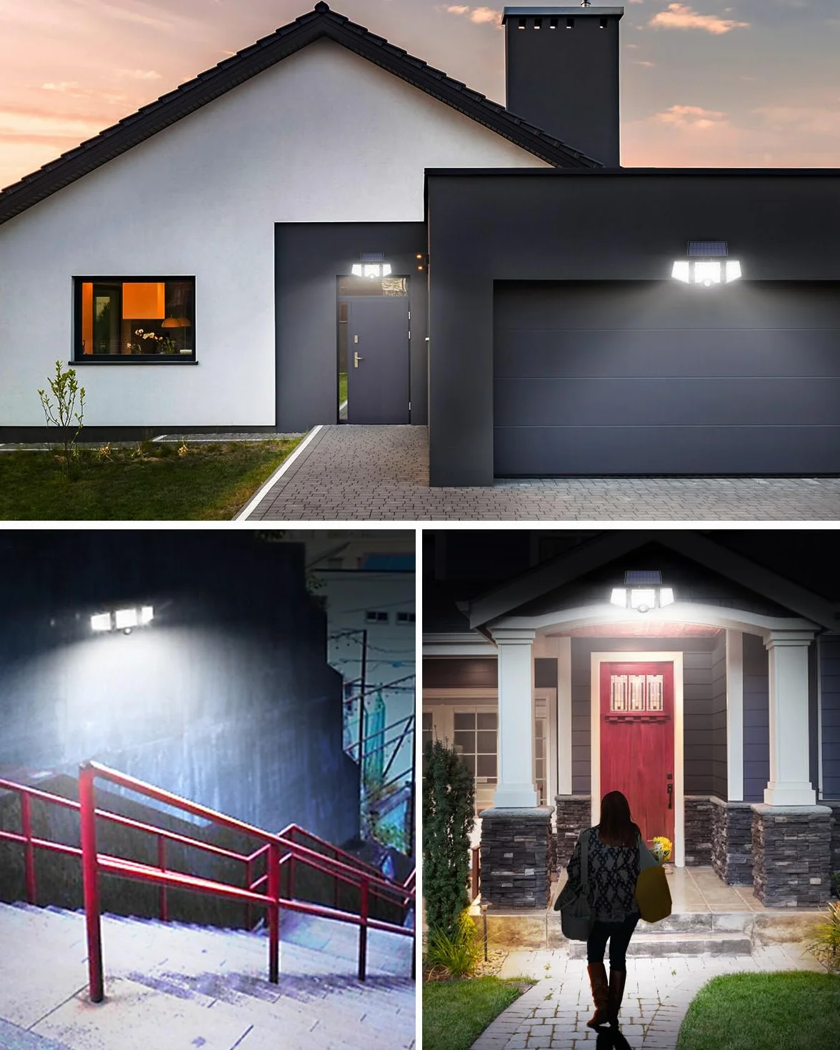 Lepro Lampe de Sécurité Solaire Extérieure 1200LM, Projecteur avec Détecteur de Mouvement PIR, 3 Têtes, IP65 Étanche