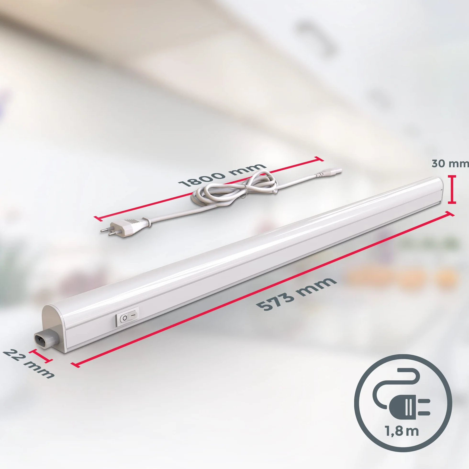 B.K.Licht réglette LED 8W 573mm 700Lm 4000K blanc neutre cuisine atelier