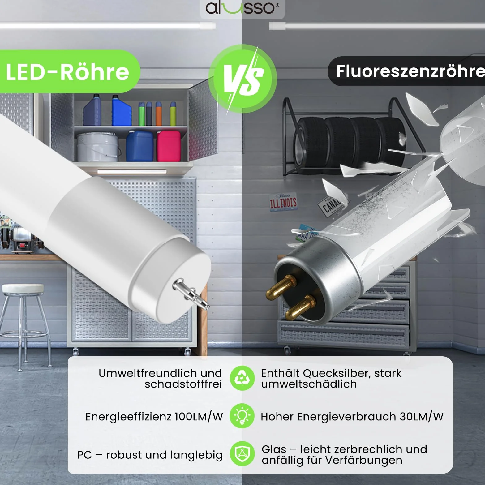 ALUSSO LED Röhre 120cm 6000K Kaltweiß T8 1800LM 18W G13 10er Pack