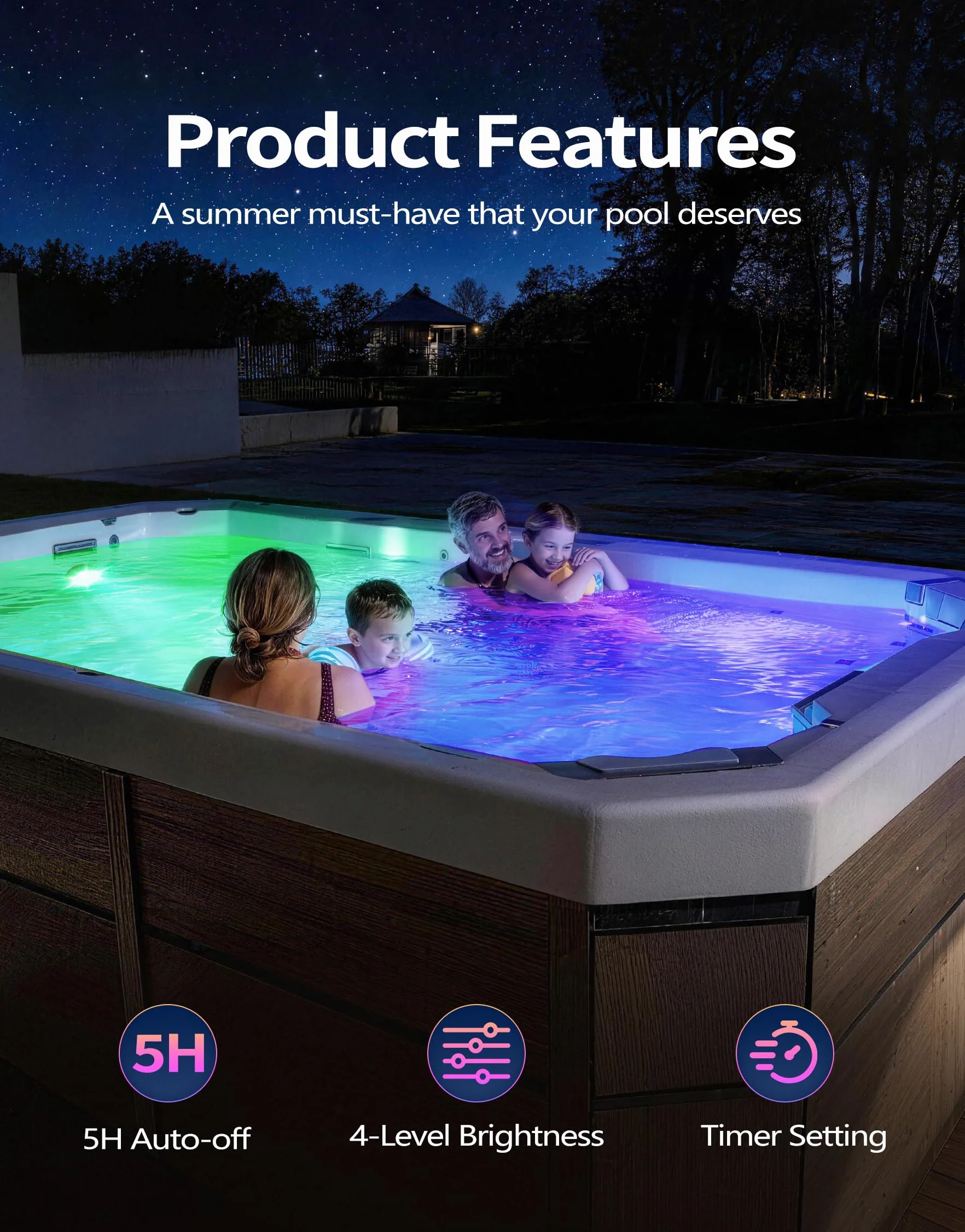 PoolLeader Éclairage Piscine Submersible Rechargeable avec Télécommande, Changement de Couleur, Aimant, Ventouses, 2 Pièces