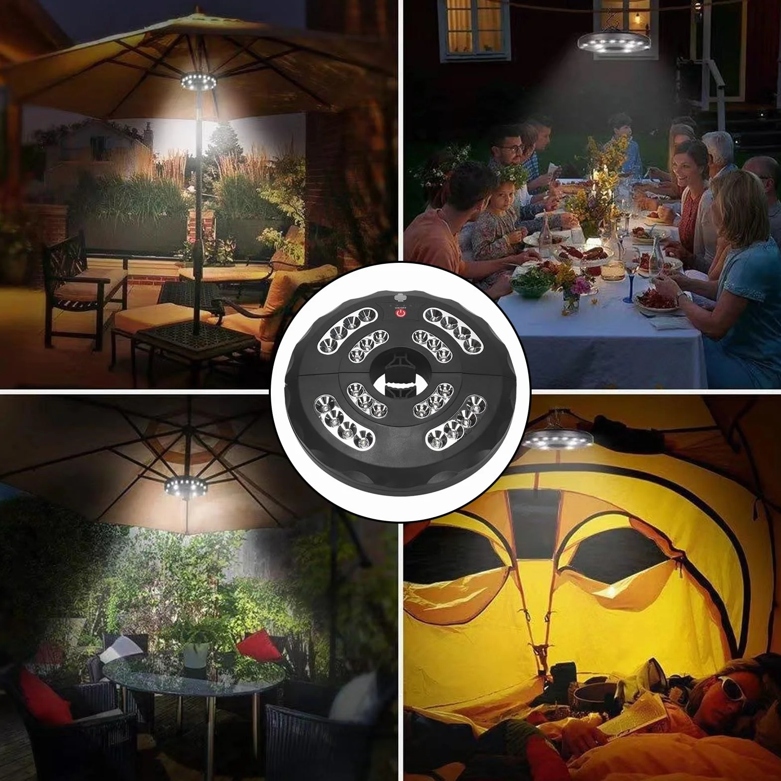 Lampe LED parasol patio rechargeable Type-C super lumineux extérieur Noir