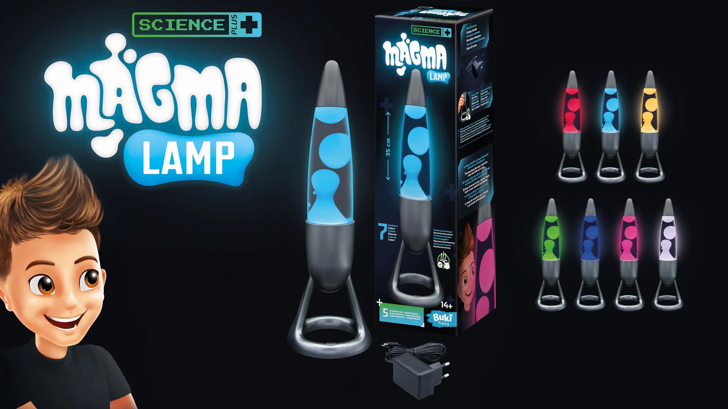 Lampe Magma 35 cm Sécurisée avec Éclairage LED 7 Couleurs – Base Métal – Ne brûle Pas – Cycle Automatique – Décoration Chambre – Fonctionne Secteur – Dès 14 Ans