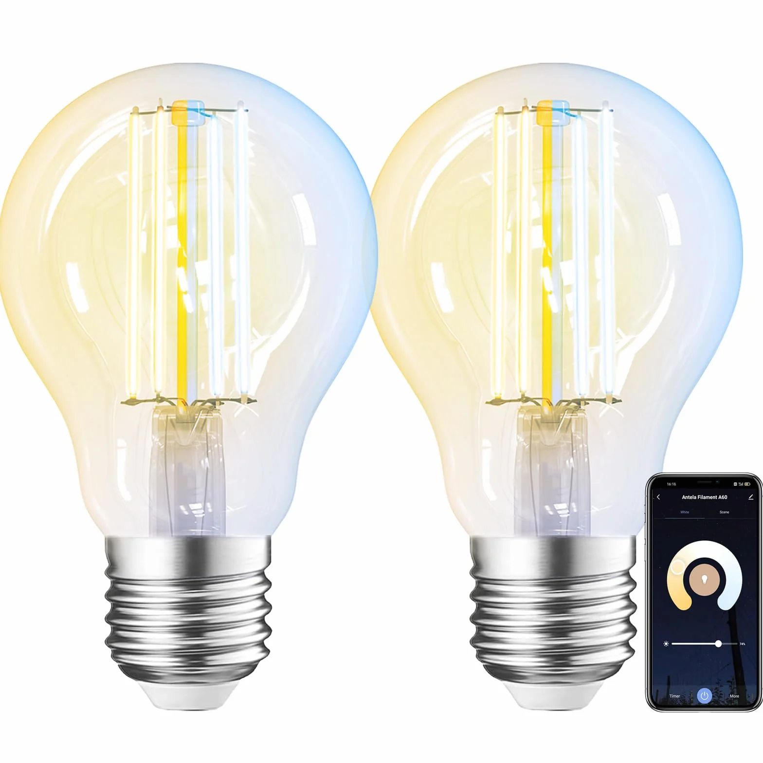 ANTELA Ampoule Connectée Wifi E27 7W LED Filament 2700K-6500K Blanc Froid/Chaud Compatible Alexa Google Home
