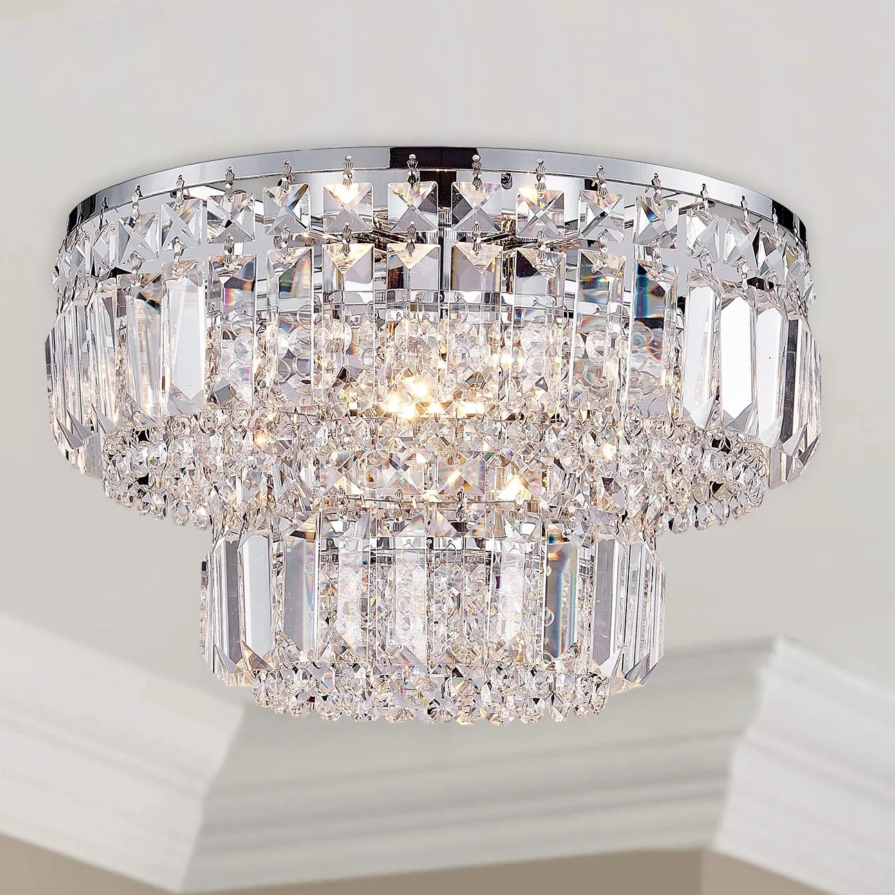 Bestier Moderne Chrome Cristal Plafonnier Éclairage Lustre Éclairage LED Plafonnier Lampe Pour Salle À Manger Salle De Bains Chambre À Coucher Salon 4 G9 Ampoules Diamètre Requis 33 cm x Hauteur 24 cm