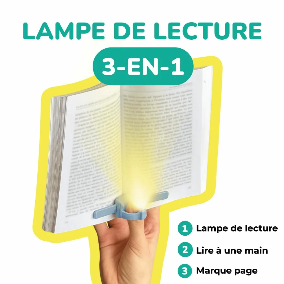 Lampe de lecture LED rechargeable lizia - Support de livre ergonomique à une main - Bleu