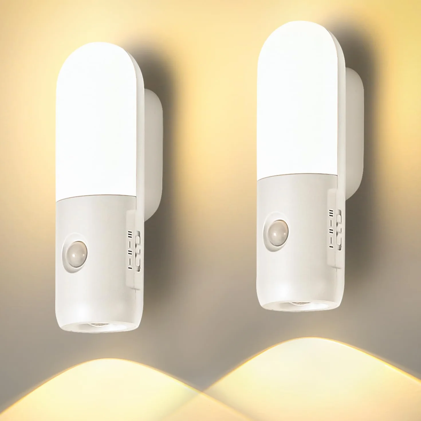 Veilleuse Rechargeable 2000mAh Lampe LED Détecteur de Mouvement Intérieur 3000K 4000K 6000K Graduable 2 Pack