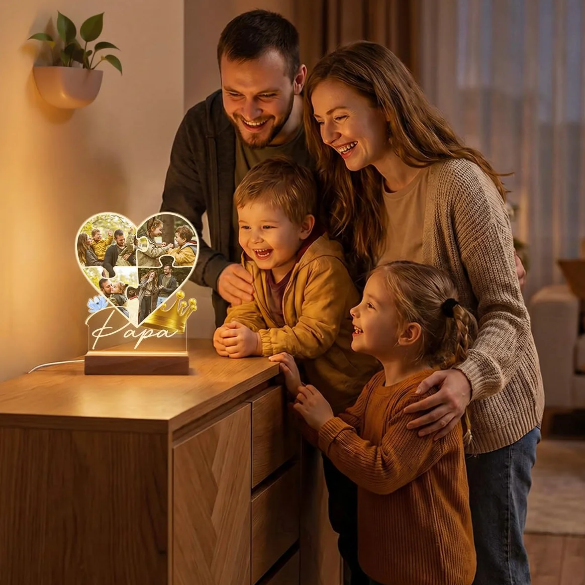 Lampe Photo Personnalisée Papa - Cadeau Fête des Pères - Impression Haute Définition - Socle au Choix