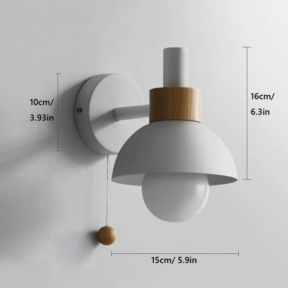 Appliques murales avec interrupteur à tirette bois massif Macaron pour salon chambre enfant (White)