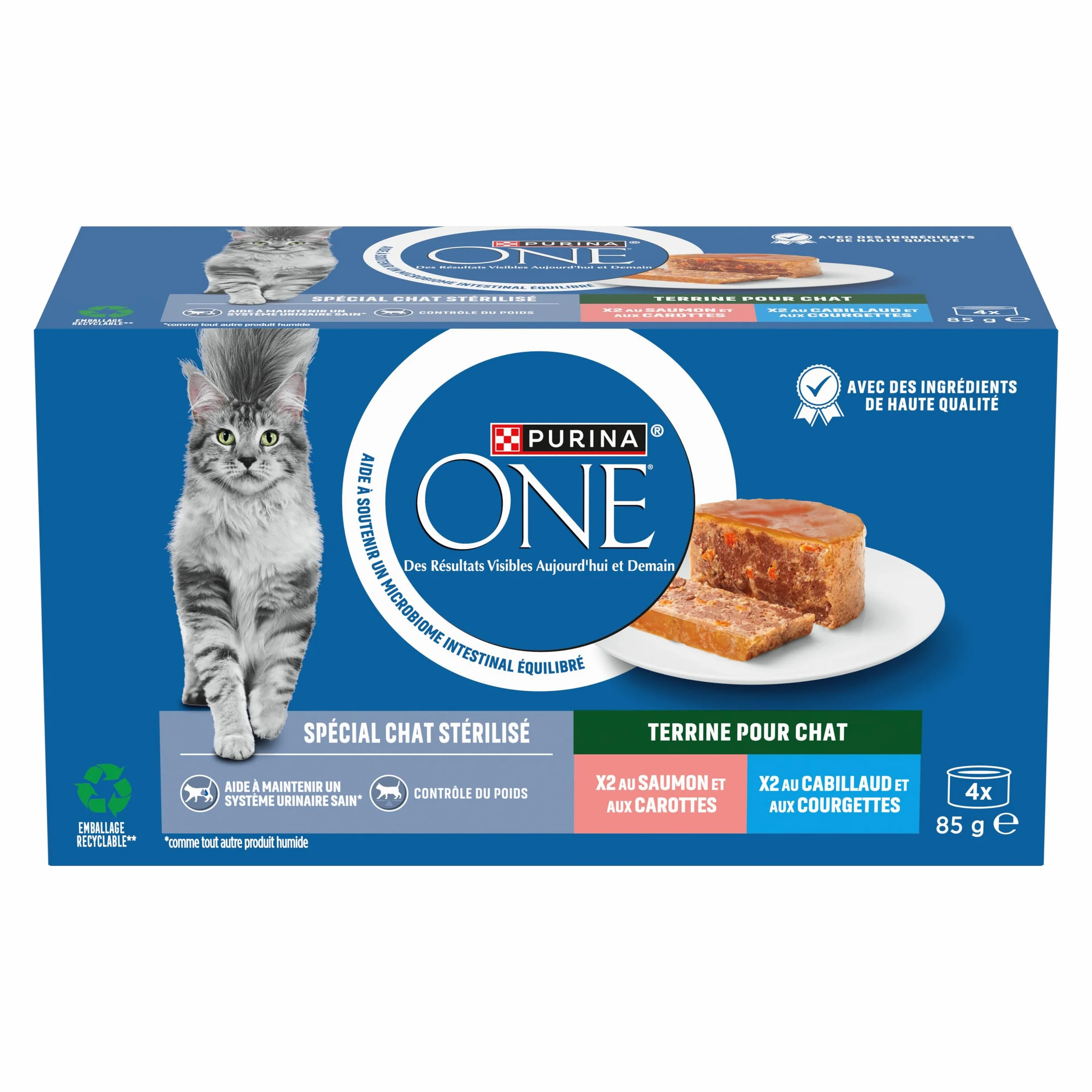 PURINA ONE Terrines Chat Stérilisé Saumon Cabillaud 4 x 85 g