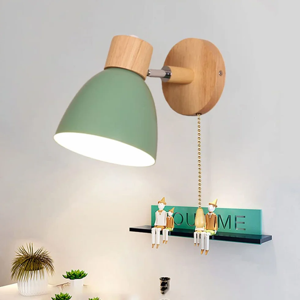 Applique murale Macaron E27 Base en bois massif avec interrupteur marche/arrêt, Lampe d'éclairage pour salon Allée Chambre d'enfant (Green)