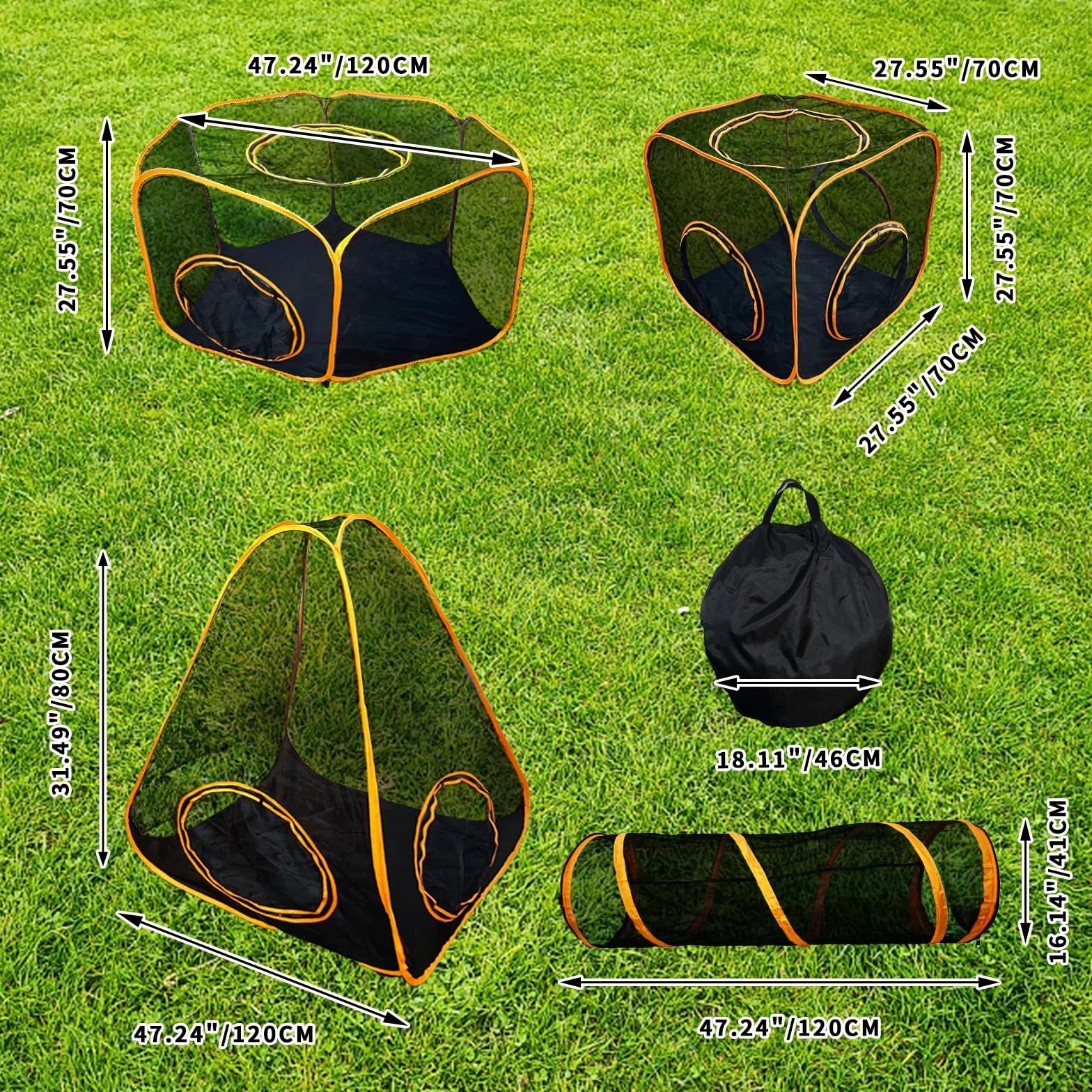 Keyzone Enclos d'extérieur pour chats 6 en 1, tente et tunnel rond, parc portable avec sac