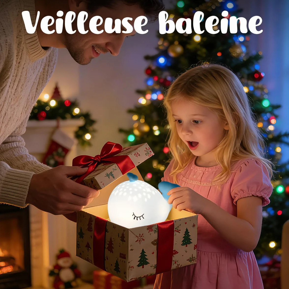 Veilleuse Bébé Bruit Blanc Rechargeable Silicone Baleine Lampe Chevet RGB 6 Couleurs 5 Sons Naturels