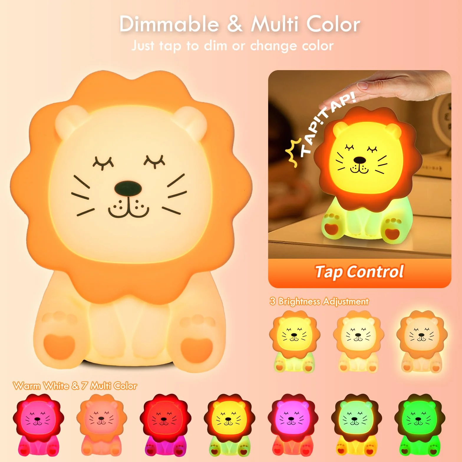 Veilleuse pour enfants en silicone 7 couleurs 3 niveaux de luminosité rechargeable antireflet