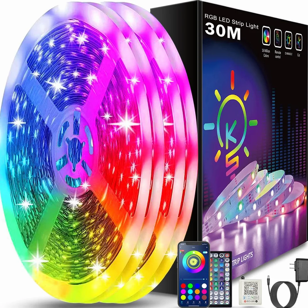Keepsmile Ruban LED 30m (15mx2) Bluetooth Chambre, Bande LED Télécommande APP, Guirlande Lumineuse Décoration