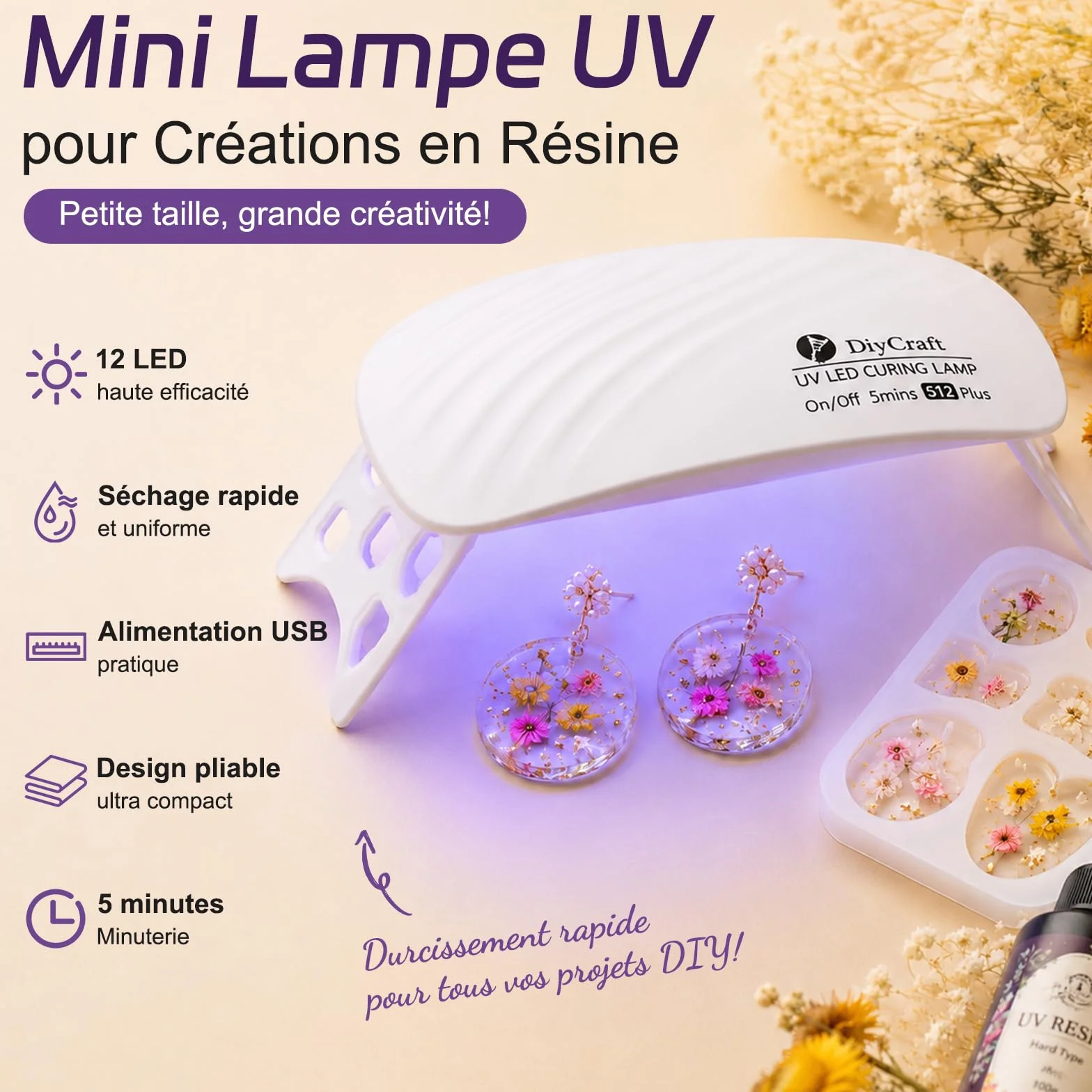 Lampe UV pour Résine 36W Mini Portable USB 12 LED Pliable Compatible Résine Époxy UV DIY Nail Art Modélisme