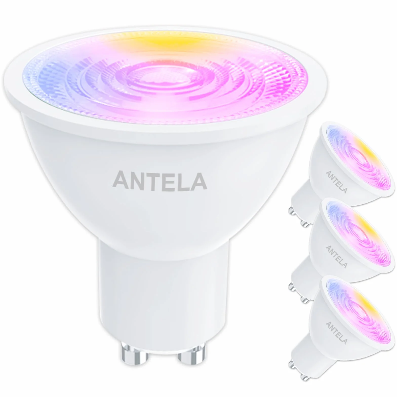 ANTELA Ampoule Connectée WiFi GU10 4,5W 350LM LED RGB 2700K-6500K Compatible Alexa Google Home 40° 4 PCS