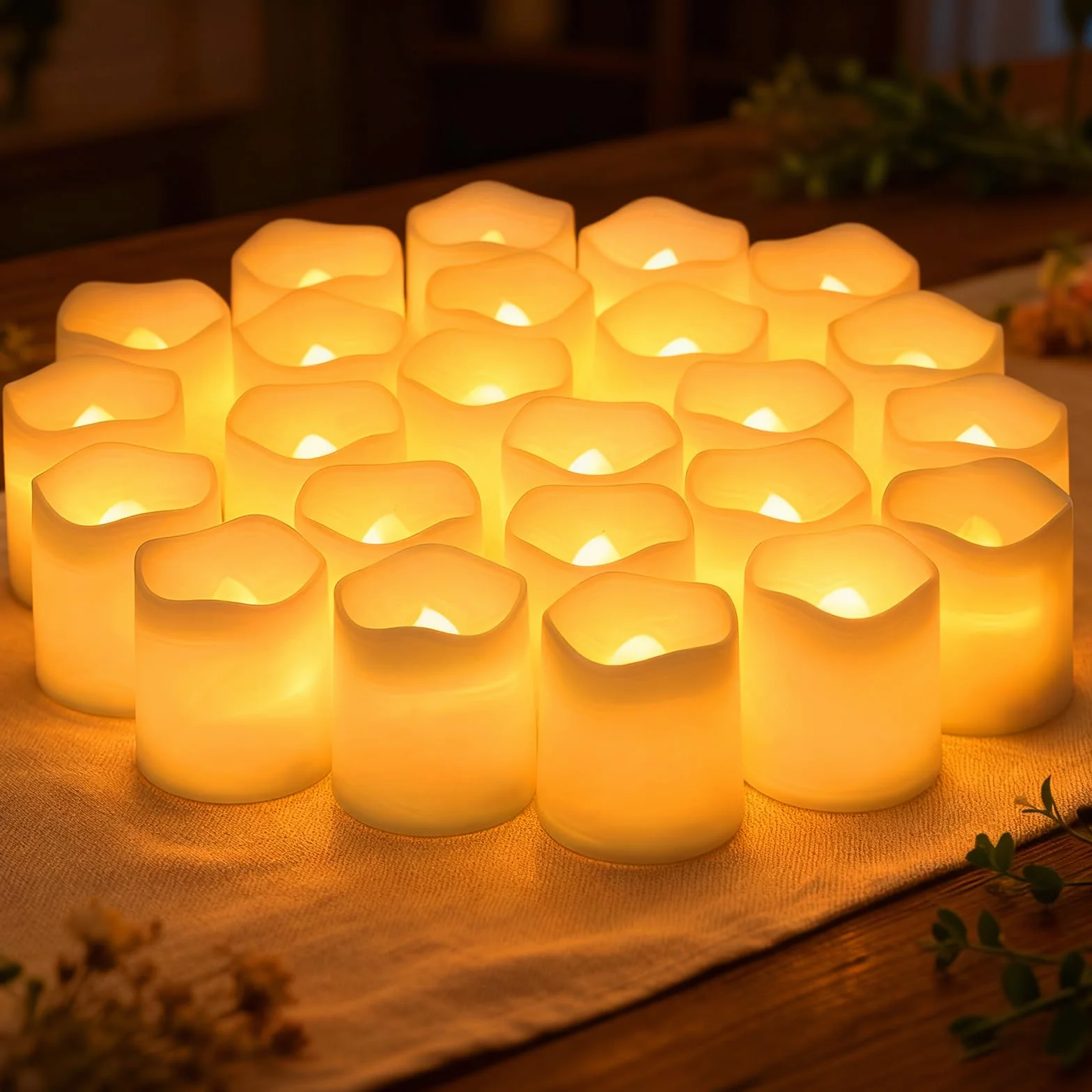 Bougie LED 24 Pièces, Flamme Naturelle, Chauffe-Plat, Sécurité Absolue, Décoration Maison Halloween Noël Mariage