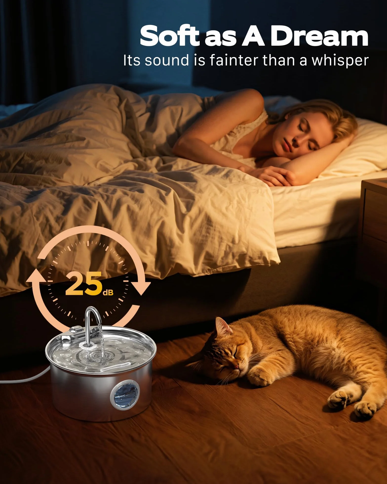 Fontaine à Eau pour Chat INOX 2,6L Automatique Silencieuse avec Fenêtre de Niveau d'eau