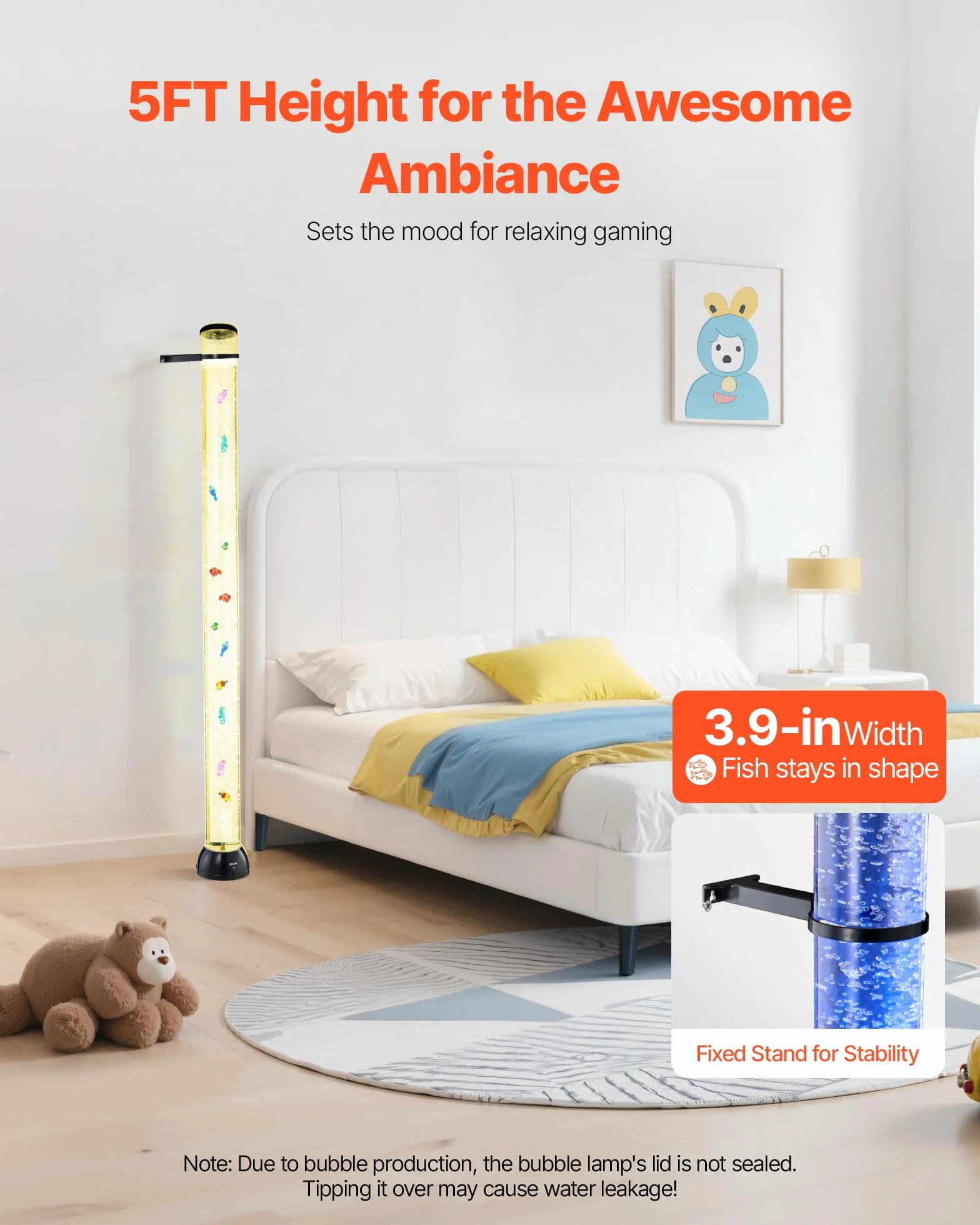 VEVOR Lampe à Bulles 151 cm 10 Poissons Flottants 16 Effets Lumières Télécommande