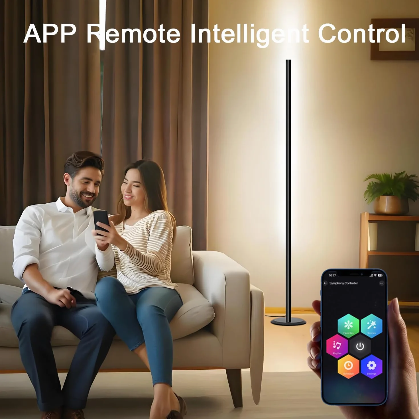 Lampadaire LED RGB 16 Millions Couleurs, Dimmable avec Télécommande et APP, 46 Modes Scène, Sync Musique, Noir