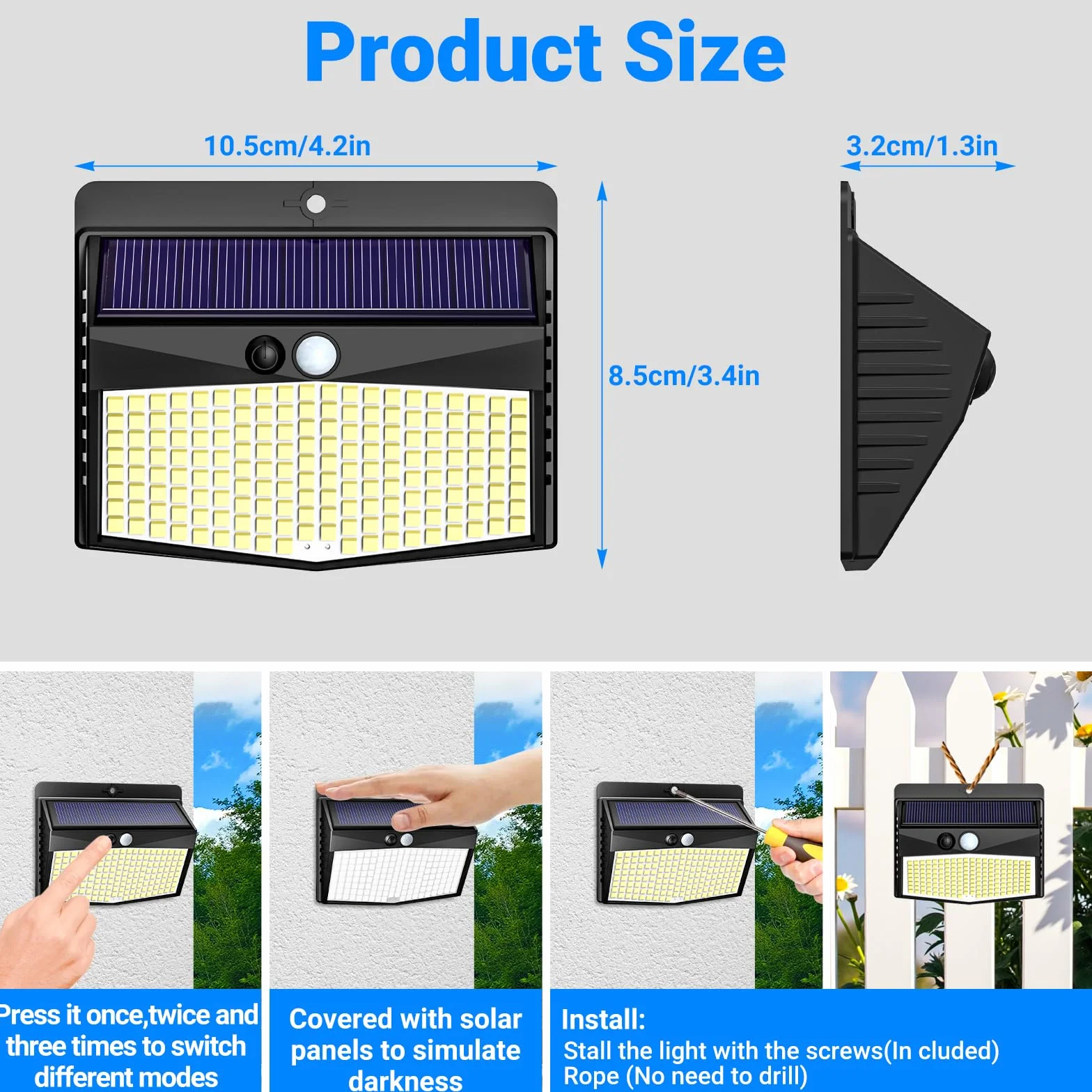Peasur Lampe Solaire Exterieur Detecteur de Mouvement Lot de 4 LED, 3 Modes Etanche Spot Solaire Jardin Murale Garage Blanc Froid