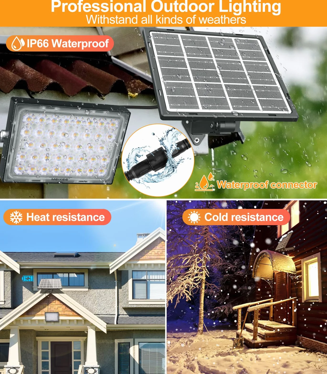 MEIKEE Projecteur Solaire LED Extérieur 400LM IP66 3 Modes
