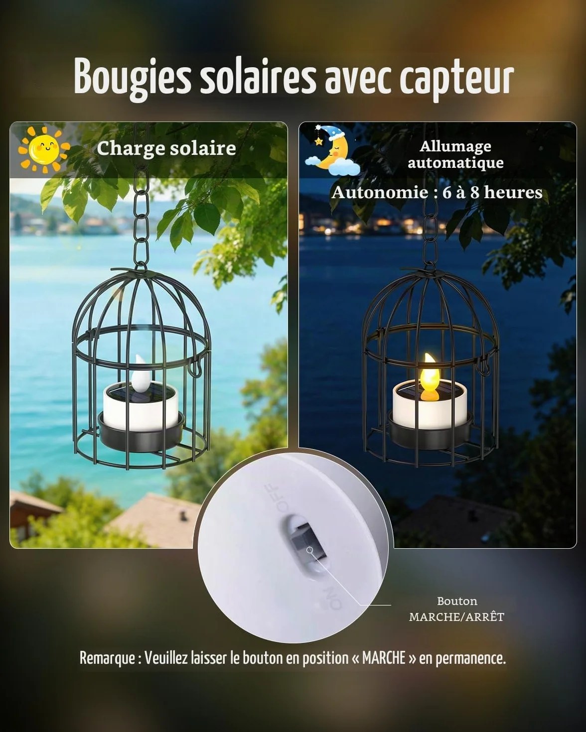 SoulBay Lot de 6 Bougie LED Solaire Exterieur Flamme Vacillante Rechargeable pour Jardin Cimetière Decoration