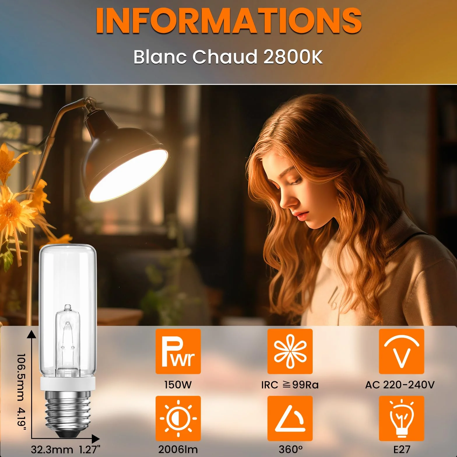 DoRight 150W Ampoule Halogène Tubulaire E27 Blanc Chaud 2800K Dimmable 2007LM AC220-240V Lot de 2