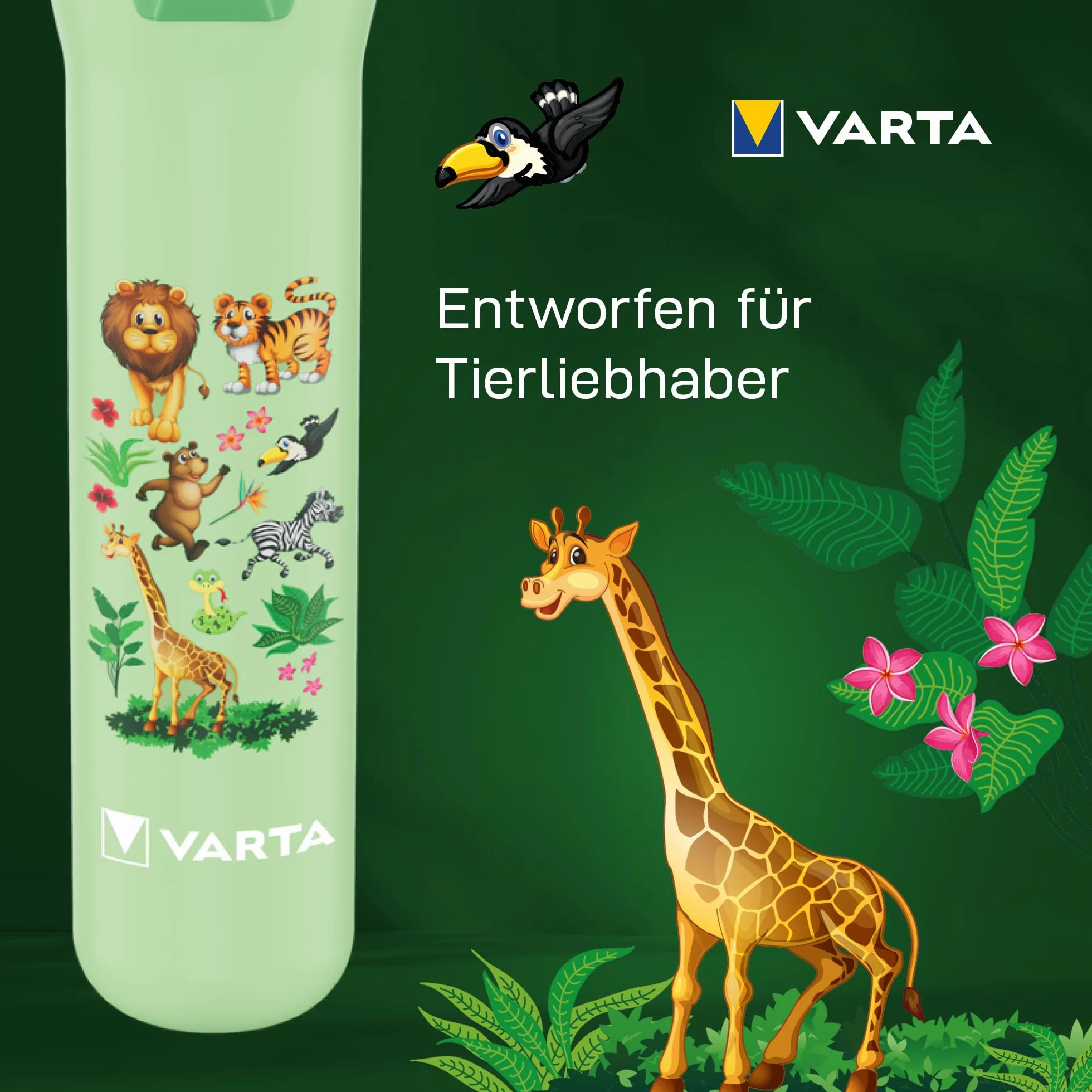 VARTA Lampe Torche Enfants Alimentée par Piles AA Conception Jungle Protection Yeux